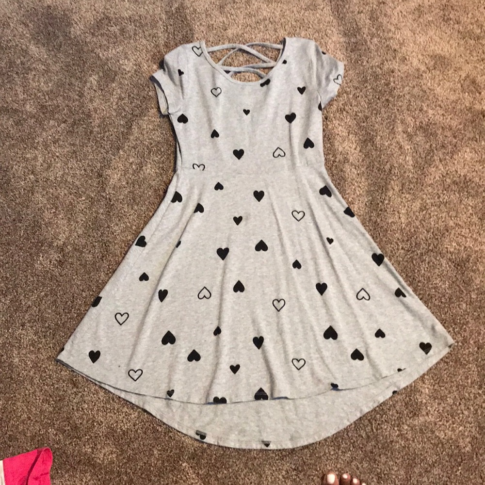 grey and black crossy dress high low